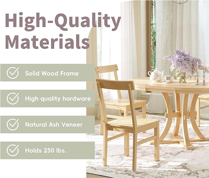 Rustic Round Pedestal 15.7" Removable Leaf, Extending w/Simple Chirs, for Small Place, Kitchen, 5 Piece Dining Table Set, Natural 17 - LeafyLoom