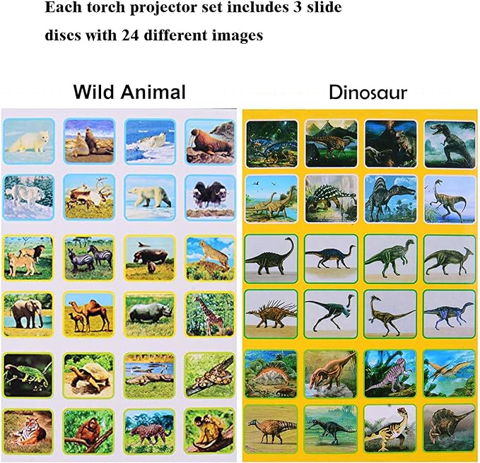 Georgie Porgy Children Projector Toys Educational Science Set Wall Ceiling Tent Torch Flashlight for Kids Gifts for Boys Girls with 2pcs Tattoo Stickers (Dinosaur + Wild Animal) - LeafyLoom