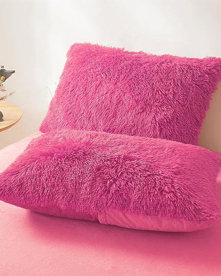 FOPPA Hot pink fluffy Comforter Cover Set king- Ultra Soft fluffy hot pink Bedding Sets 3 Pieces (1 Duvet Cover + 2 Pillow case) hot pink fluffy bed set (Hot pink, King) - LeafyLoom