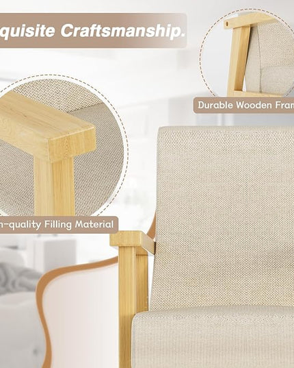 YESHOMY Mid-Century Modern Accent Chair with Solid Wood Frame and Thick Cushion for Living Room, Bedroom, Home Office, Set of 2, Beige - LeafyLoom