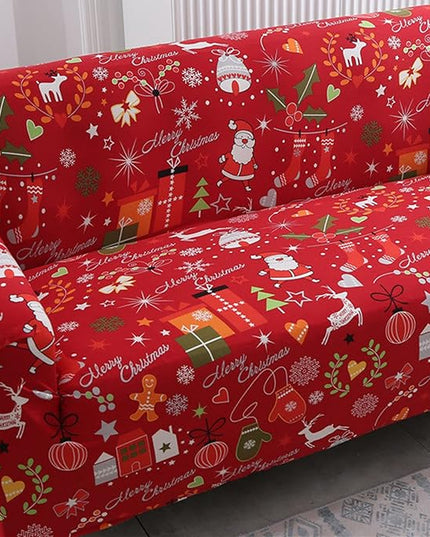 Mybedsoul Christmas Printed Sofa Cover Santa Claus Elastic Couch Cover Machine Washable Christmas Theme Red Sofa Slipcover for Living Room(2 Seater/Loveseat) Mybedsoul