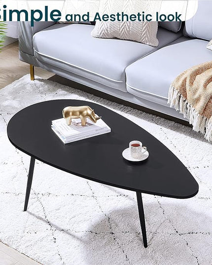 SAYGOER Black Small Coffee Table Modern Oval Coffee Tables Retro Center Table for Small Space Mid Century Coffee Table Rustic Accent Table for Living Room Home Office, Easy Assembly - LeafyLoom