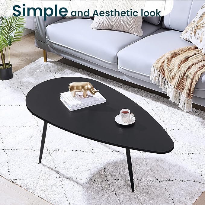 SAYGOER Black Small Coffee Table Modern Oval Coffee Tables Retro Center Table for Small Space Mid Century Coffee Table Rustic Accent Table for Living Room Home Office, Easy Assembly - LeafyLoom