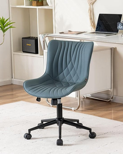 YOUNIKE Office Chair Armless Desk Chair with Wheels, Home Office Computer Task Chair, Modern Faux Leather Upholstered Vanity Chair, Adjustable Swivel Rolling Office Chairs, Greyishgreen - LeafyLoom