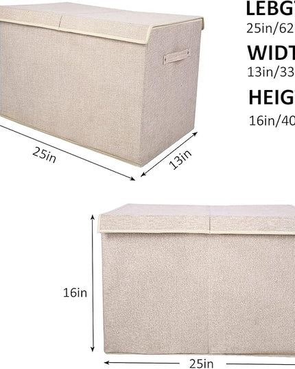popoly Large Toy Box Chest Storage with Flip-Top Lid, Collapsible Kids Storage Boxes Container Bins for Toys, Playroom Organizers, 25"x13" x16"(Linen Beige) - LeafyLoom
