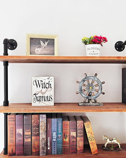 Industrial Ladder Shelf Bookcase, Wall Mounted Rustic Bookshelf, Retro Wood Metal Pipe Industrial Shelves for Living Room(Weathered Brown, 6 Tier - 10" D x 70" W x 82.5" H) - LeafyLoom