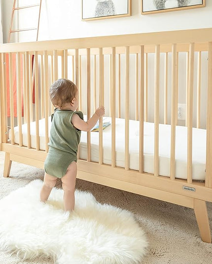 dadada Baby Soho 3-in-1 Convertible Crib to Toddler Bed – Wooden Crib Made in Italy, GREENGUARD Gold Certified Small Baby Crib – Baby-Safe Finish, Modern Design (Natural) - LeafyLoom