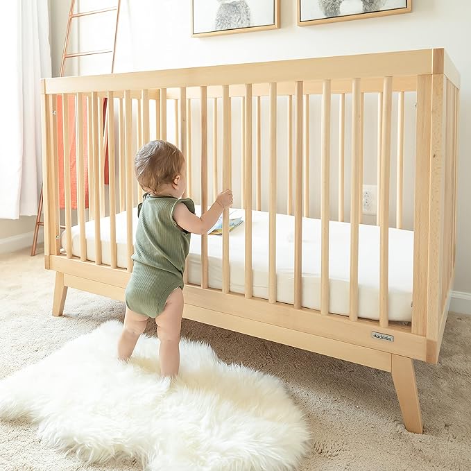 dadada Baby Soho 3-in-1 Convertible Crib to Toddler Bed – Wooden Crib Made in Italy, GREENGUARD Gold Certified Small Baby Crib – Baby-Safe Finish, Modern Design (Natural) - LeafyLoom