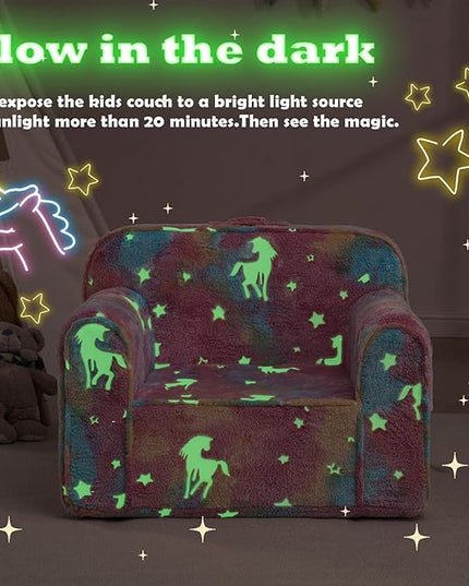 Comfy Toddler Chair Kids Chair,Toddler Foam Chair,Kids Armchair Toddler Couch Baby Kids Sofa Reading Chair with Glow in The Dark(Glow Pink) - LeafyLoom