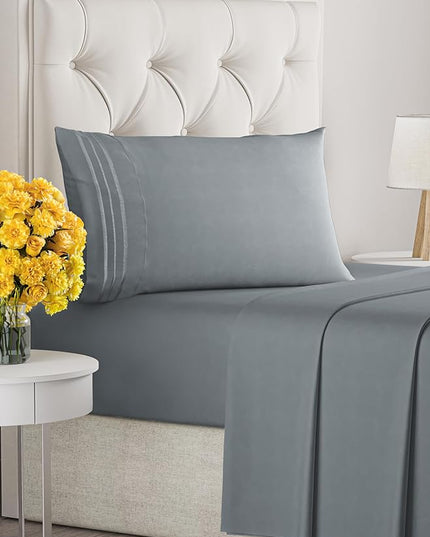Twin Size 3 Piece Sheet Set - Comfy Breathable & Cooling Sheets - Hotel Luxury Bed Sheets for Women & Men - Deep Pockets, Easy-Fit, Soft & Wrinkle Free Sheets - Steel Blue Oeko-Tex Bed Sheet Set - LeafyLoom