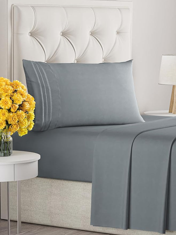 Twin Size 3 Piece Sheet Set - Comfy Breathable & Cooling Sheets - Hotel Luxury Bed Sheets for Women & Men - Deep Pockets, Easy-Fit, Soft & Wrinkle Free Sheets - Steel Blue Oeko-Tex Bed Sheet Set - LeafyLoom