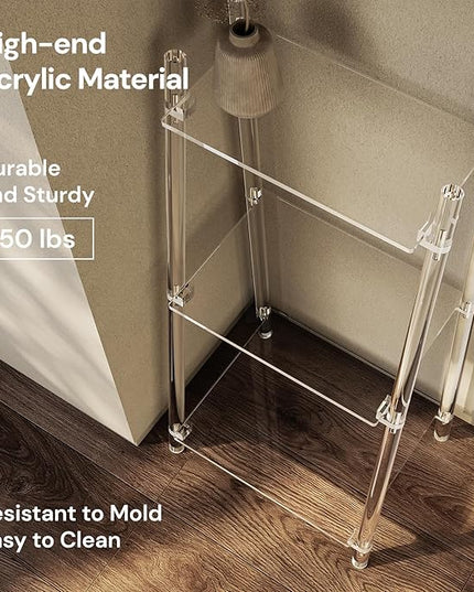 Small Acrylic Ladder Bookshelf, 3 Tier Clear Bookcase, Multipurpose Book Shelf for Living Room, Bathroom, Office, Modern, 11.6" D x 15.6" W x 32" H - LeafyLoom