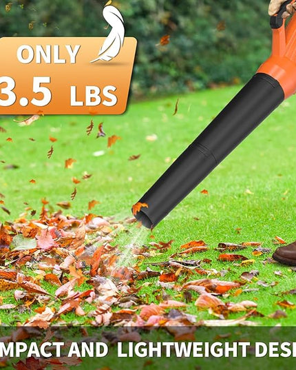 Leaf Blower 20V Leaf Blower Cordless with 4.0Ah Battery and Charger, High Power 400 CFM Electric Leaf Blower, Lightweight Handheld Cordless Blower for Lawn Care Yard Patio Garden Leaves Snow (Orange) - LeafyLoom