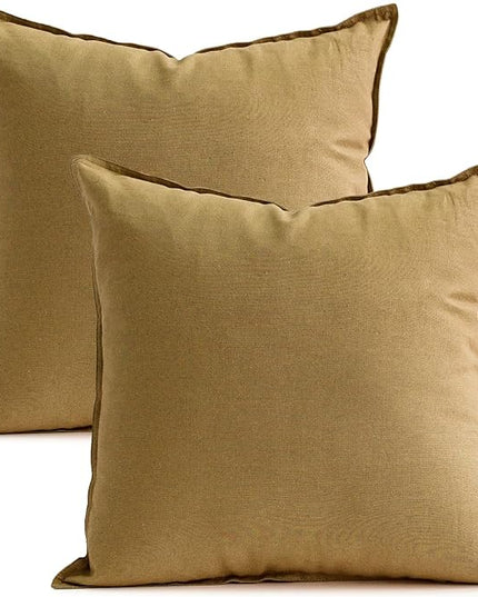 Jeanerlor Pack of 2 24 x 24 Inch Cotton Linen Soft Soild Decorative Square Throw Pillow Covers Green Cushion Case Set for Bedroom/Sofa/Car 60 x 60 cm,Earth Yellow - LeafyLoom