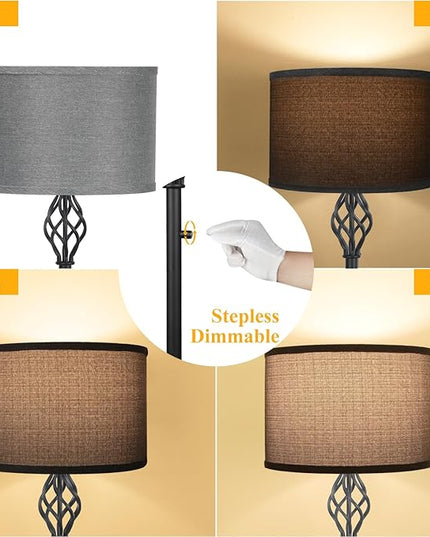 Floor Lamps for Living Room, Standing Lamp for Bedroom, Modern Floor Lamp with Gray Linen Shade, Rotary Switch, 2700K 10W Bulb Included, Stepless Dimmable Floor lamp, Classic Tall Lamp for Office - LeafyLoom