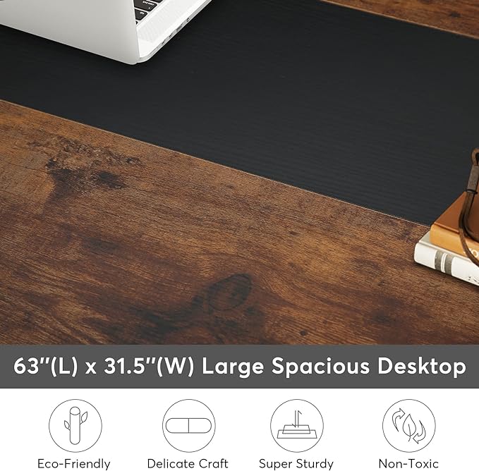 Tribesigns Modern Computer Desk, 63 x 31.5 inch Large Office Desk Computer Table Study Writing Desk Workstation for Home Office, Rustic/Black - LeafyLoom