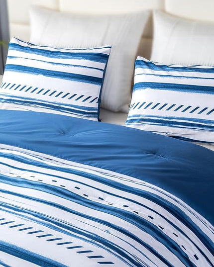 Sophia & William King Size Comforter Set for All Season, 3 Pcs Bedding Set with Navy Printed Comforter with & 2 Pillowcases - LeafyLoom