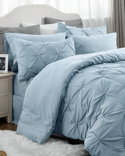 Bedsure Blue Comforter Set Full - Bedding Sets Full 7 Pieces, Bed in a Bag Light Blue Bed Sets with Comforter, Sheets, Pillowcases & Shams, Adult & Kids Bedding - LeafyLoom