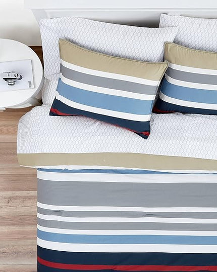 Nautica - Twin Comforter Set, Cotton Reversible Bedding with Matching Sham, Stylish Home Decor, Dorm Room Essentials (Bradford Navy/Khaki, Twin) - LeafyLoom