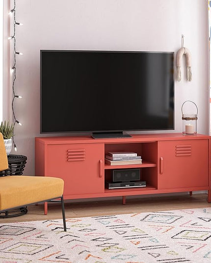 Novogratz Cache Metal Locker-Style TV Stand for TVs up to 65", Orange - LeafyLoom