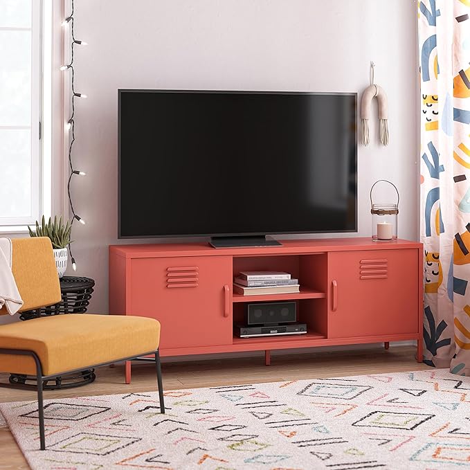 Novogratz Cache Metal Locker-Style TV Stand for TVs up to 65", Orange - LeafyLoom