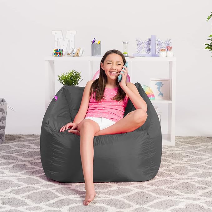 Posh Creations Structured Comfy Seat for Playrooms and Bedrooms, Large Bean Bag Chair, Coronado Chair, Charcoal Gray - LeafyLoom