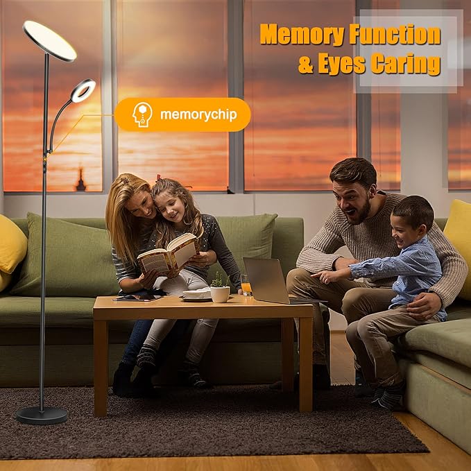 LED Floor Lamp, 4300LM 42W Bright Standing Lamp with Gooseneck Reading Light, 2700K-6500K Stepless Dimming Modern Torchiere Lamp with Remote/Touch Control, 69" Tall Lamp for Living Room Bedroom Office - LeafyLoom