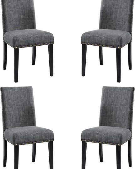 New Classic Furniture Crispin Dining Chair (Set of Four), 100% Polyester Granite Gray Fabric with Espresso Legs - LeafyLoom