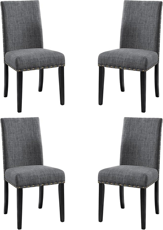 New Classic Furniture Crispin Dining Chair (Set of Four), 100% Polyester Granite Gray Fabric with Espresso Legs - LeafyLoom