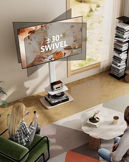 FITUEYES Floor TV Stand Tall Corner TV Stands for Most TVs up to 70 Inch Swivel TV Mount Stand with Height Adjustable Shelf Upgrade Sturdy Wood Base White - LeafyLoom