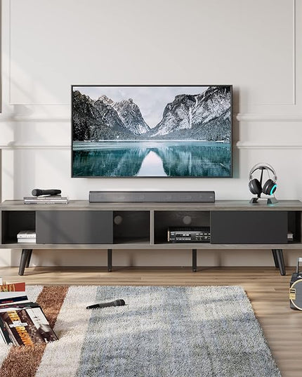 Bestier 70 inch Mid Century Modern TV Stand for 75 inch TV, Low Profile TV Stand with Storage, Entertainment Center for Living Room, Cord Management, Gray Wash - LeafyLoom