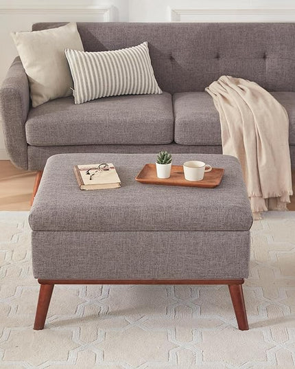 Tbfit Large Ottoman with Storage, 31.5-inch Mid Century Modern Rectangle Coffee Table with Lid Lifting Function and High Wooden Legs, Oversized Storage Ottomans for Living Room, Office Room - LeafyLoom