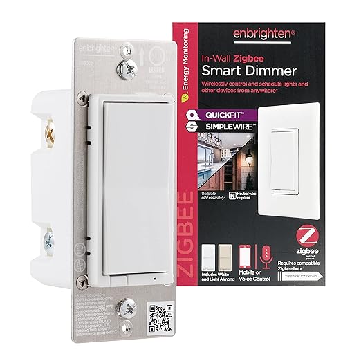 Enbrighten Zigbee Dimmer, QuickFit & SimpleWire, Pairs Directly with Echo 4th Gen/Echo Show 10/Echo Studio/Echo Plus/Eero Pro 6, Compatible with Alexa, Google Assistant, White & Light Almond, 43082 Enbrighten
