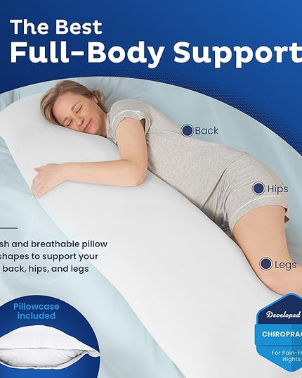 Snuggle-Pedic Body Pillow for Adults w/White pillowcase- Pregnancy Pillows w/Shredded Memory Foam - Firm Maternity Side Sleeper Pillow for Adults - Long Cuddle Pillow for Bed - 20x54 Full Body Pillow - LeafyLoom