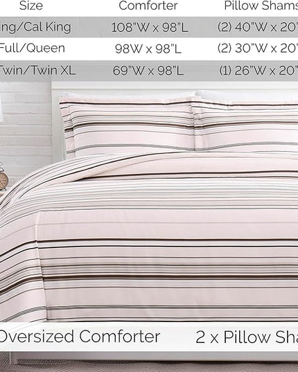 Southshore Fine Living, Inc. Twin Comforter Set, Down Alternative All-Season Striped Comforter with Matching Pillow Sham, Soft Coastal Bedspread for Twin or Twin XL Bed, Coastal Stripes Taupe - LeafyLoom