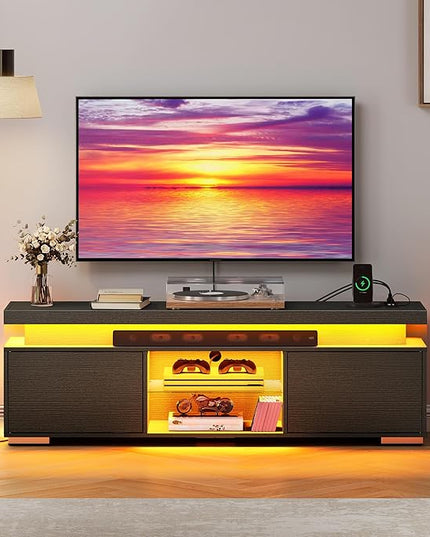 YITAHOME TV Stands for Living Room, 65 55 50 inch TV Stand, Modern Entertainment Center w/Power Outlets, LED Television Stands with Storage, Wood TV Stand, Gaming Media Stand, Black - LeafyLoom