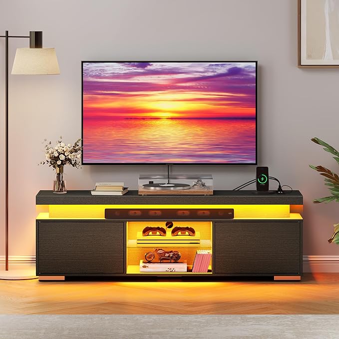 YITAHOME TV Stands for Living Room, 65 55 50 inch TV Stand, Modern Entertainment Center w/Power Outlets, LED Television Stands with Storage, Wood TV Stand, Gaming Media Stand, Black - LeafyLoom
