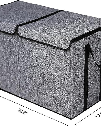Large Kids Toy Box Chest Storage organizer with Double Flip-Top Lid - Collapsible Sturdy Toy Organizers And Storage Bins With Big Handles For Nursery, Playroom, 26.8"x13.8"x16"(Grey) - LeafyLoom