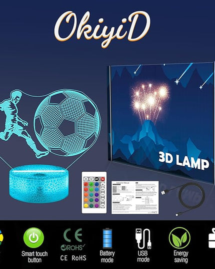 Soccer Night Light, Soccer Lamp, 3D Illusion Lamp, Soccer Gifts for Boys with 16 Colors Remote Control, Soccer Decor for Kids Room, Girls Birthday Gifts - LeafyLoom