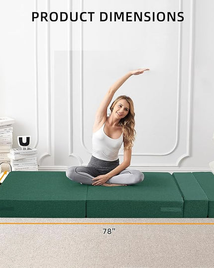 Convertible Folding Sofa Bed-Sleeper Chair with Pillow, Modern Linen Fabric Floor & Futon Couch, Foldable Mattress for Living Room/Dorm/Guest Use/Home Office/Apartment, Full Size,Dark Green - LeafyLoom
