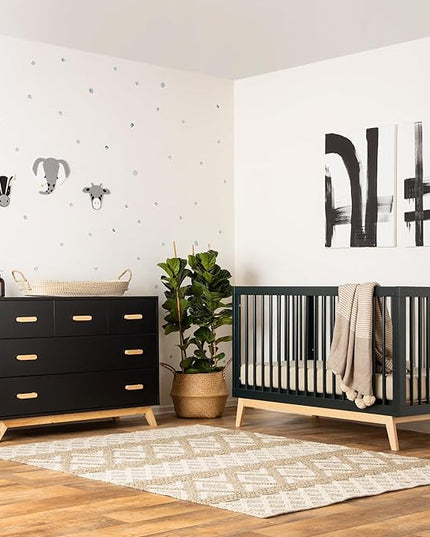 dadada Baby Soho 3-in-1 Convertible Crib to Toddler Bed – Wooden Crib Made in Italy, GREENGUARD Gold Certified Small Baby Crib – Baby-Safe Finish, Modern Design (Black/Natural) - LeafyLoom