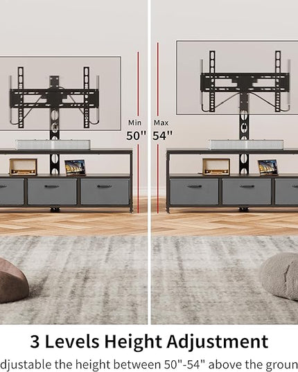 JUSTOGO TV Stand with Mount and Power Outlet, TV Stand Mount with Storage for Living Room, Entertainment Center with LED Lights for 45/55/60/65 inch TVs, Height Adjustable Media Console, Black - LeafyLoom