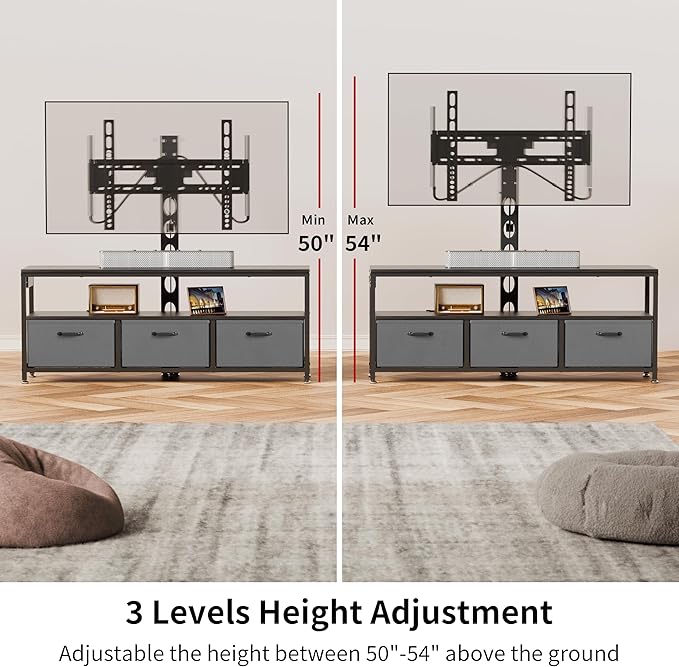 JUSTOGO TV Stand with Mount and Power Outlet, TV Stand Mount with Storage for Living Room, Entertainment Center with LED Lights for 45/55/60/65 inch TVs, Height Adjustable Media Console, Black - LeafyLoom