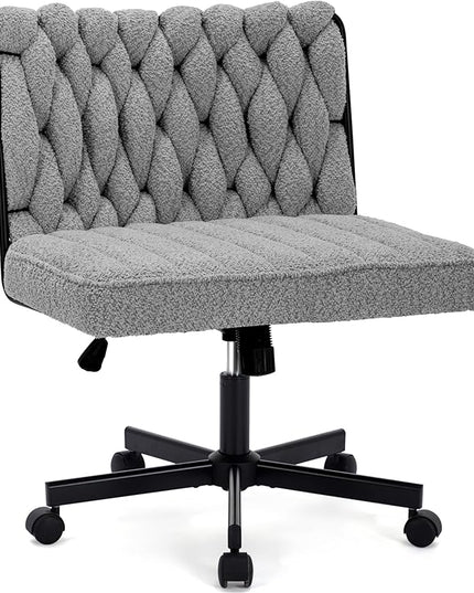 Criss Cross Legged Office Desk Chair with Wheels, Modern Armless Desk Chair with Wide Seat, Home Office Chair for Work, Meditation, Vanity, Grey - LeafyLoom