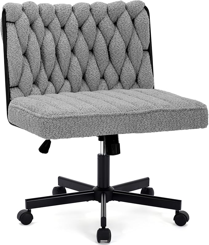 Criss Cross Legged Office Desk Chair with Wheels, Modern Armless Desk Chair with Wide Seat, Home Office Chair for Work, Meditation, Vanity, Grey - LeafyLoom
