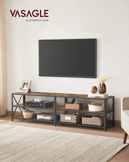 VASAGLE TV Stand, TV Console for TVs Up to 75 Inches, TV Table, 70.1 Inches Width, TV Cabinet with Storage Shelves, Steel Frame, for Living Room, Bedroom, Rustic Brown and Black ULTV096B01V1 - LeafyLoom