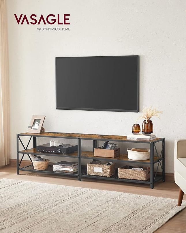 VASAGLE TV Stand, TV Console for TVs Up to 75 Inches, TV Table, 70.1 Inches Width, TV Cabinet with Storage Shelves, Steel Frame, for Living Room, Bedroom, Rustic Brown and Black ULTV096B01V1 - LeafyLoom