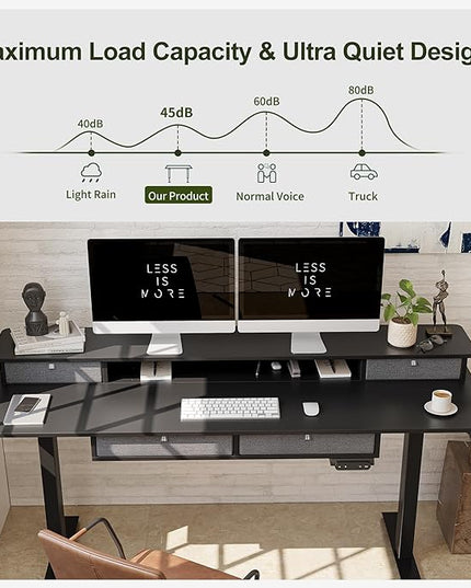 BANTI Height Adjustable Electric Standing Desk with 4 Drawers, 48 x 24 Inch Table with Storage Shelf, Sit Stand Desk, Black Top - LeafyLoom