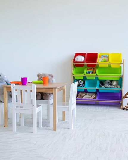Humble Crew Kids Toy Storage Organizer with 12 Storage Bins, Rainbow/Natural Wood - LeafyLoom
