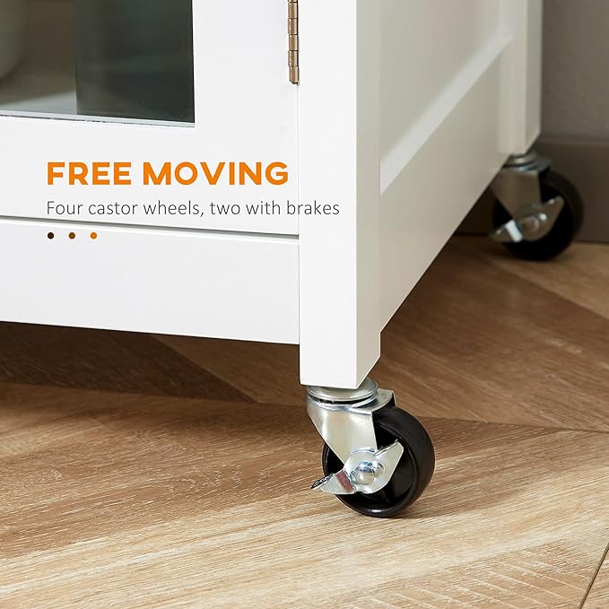 HOMCOM 27" Rolling Kitchen Island Cart with Drawer and Glass Door Cabinet, Kitchen Trolley with Adjustable Shelf and Towel Rack, White - LeafyLoom